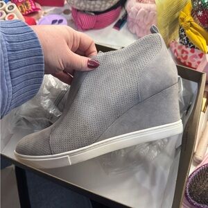 Gray Perforated Wedge Sneakers